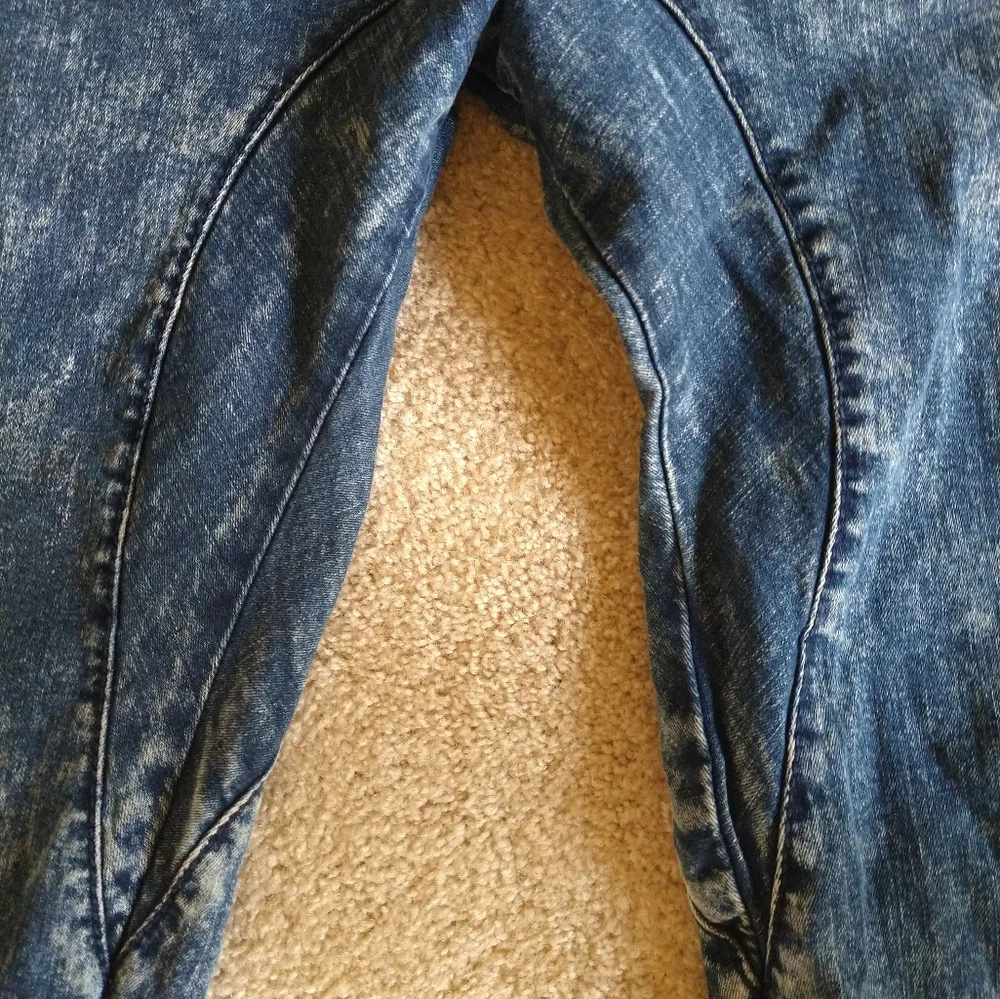 Smoke Rise Jeans Men'38x30 Slim Tapered Fit Distressed Blue Elastic Waist Ham‎